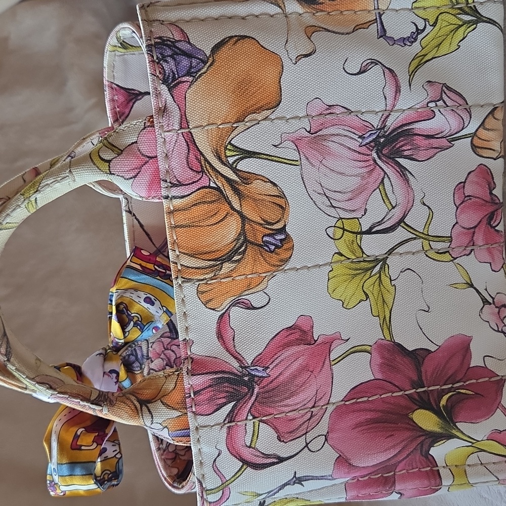 Prada Canapa Women's Tote Bag -‎ Floral Multicolor (Limited Edition) - Picture 4 of 12